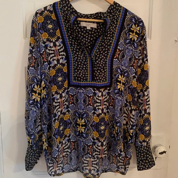 LOFT Long Sleeve Multi-Pattern Silky Blouse - Picture 1 of 7